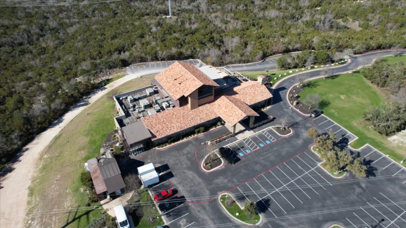 Aerial view of the tile roof at Steiner Ranch Steakhouse